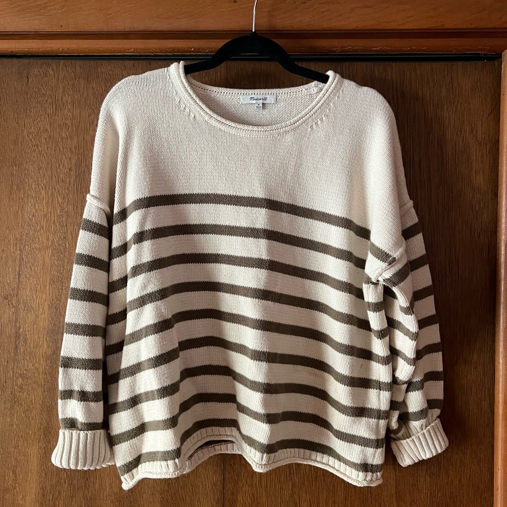 Madewell Conley Striped roll neck Cream and Brown Sweater 100% cotton